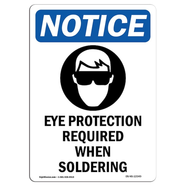 OSHA Sign, Eye Protection Required, 24in X 18in Plastic, 18" W, 24" H, Portrait, P-1824-V-12349
